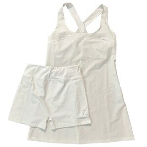 White Cross-Back Active Mini Dress with Built-In Shorts